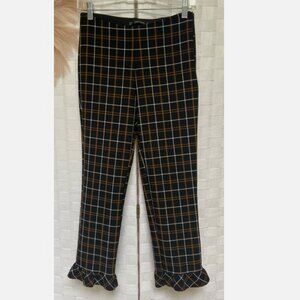 Zara Trafaluc Black Windowpane Plaid Ruffle Hem Side Zip Pants Size S